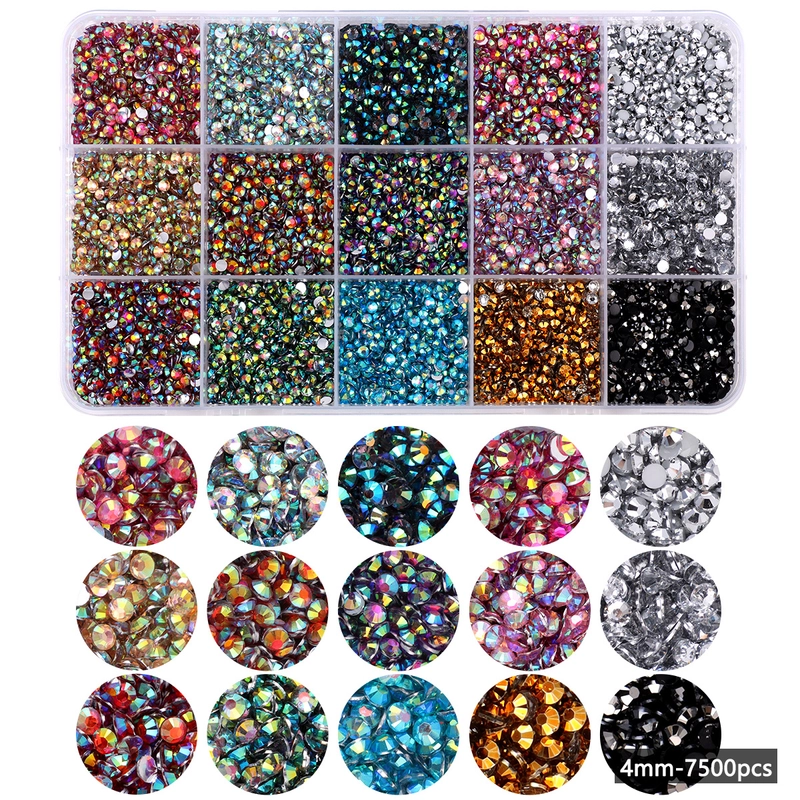 15 Color Resin Bottoming Drill Color AB Diamond Mixed Color Acrylic Diamond Handmade DIY Stick-on Crystals Large Transparent Rhinestone Jewelry Suit