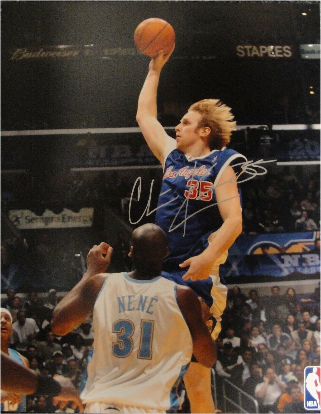 Chris Kaman Signed Autographed 16x20 Photo Poster painting Los Angeles Clippers Shooting Dunk