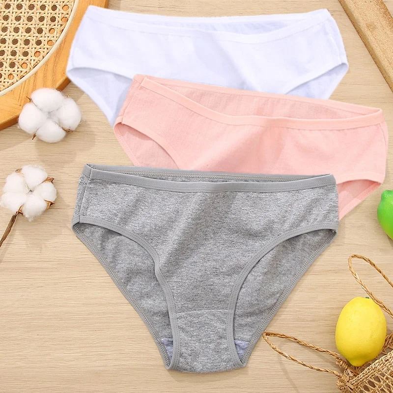 FINETOO 3Pcs Women Cotton Panties Comfortable Briefs Ladies Low-rise Underpants S-XL Girls Underwear Fashion Plus Size Panty New