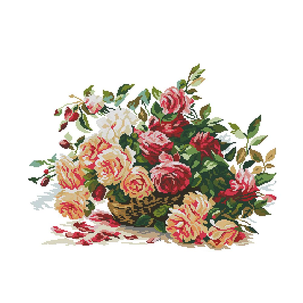 

Flower Basket Roses - 14CT Stamped Cross Stitch - 48*41cm, 501 Original