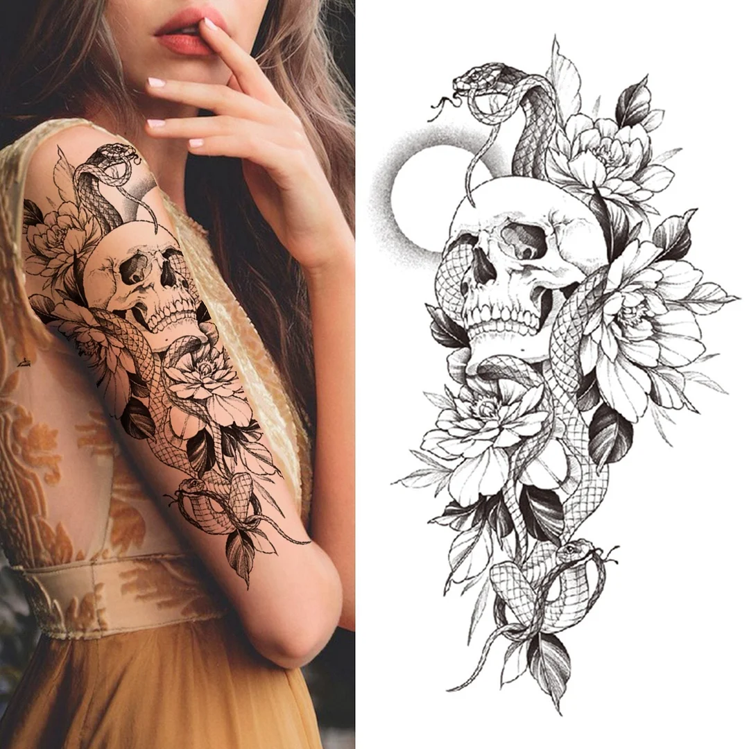 Realistic Fake Peony Temporary Tattoos For Women Girl Black Rose Elephant Flower Tattoo Sticker Tiger Anemone Tatoos Half Sleeve 1118 712