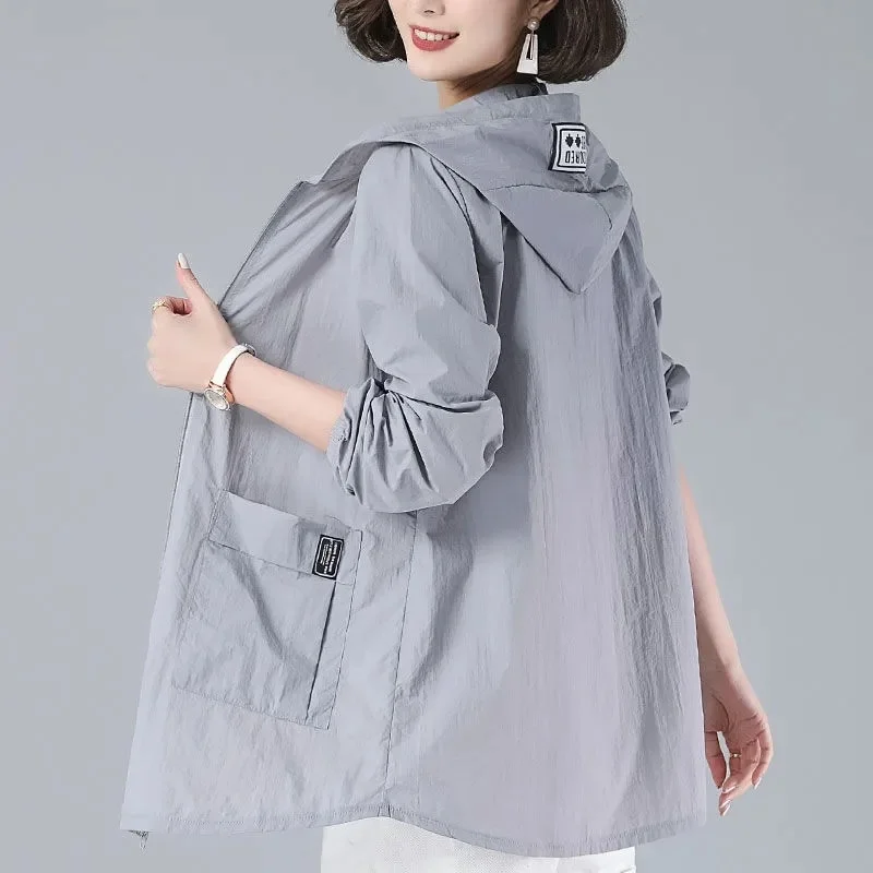 2023 New Summer Thin Coat Women's Jacket Sun Protection Clothing Fashion Loose Long Hooded Jacket Female Outerwear