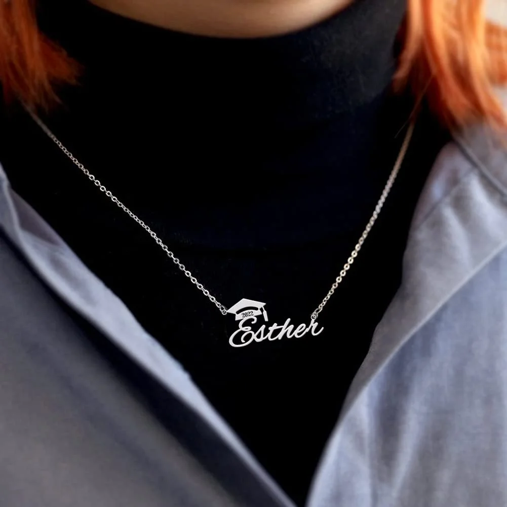 Personalized Year & Name Graduation Necklace, Custom Bachelor Cap Name Necklace, Grad Gift for Her, 2022 Graduation Gift, Name Necklace Gift for Girl