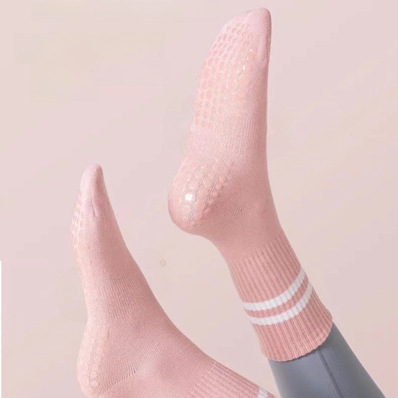 Yoga Socks Non-slip Women’s Mid-calf Length Socks Pure Cotton Fitness Dance Pilates Professional Non-slip Sports Adult Floor Socks