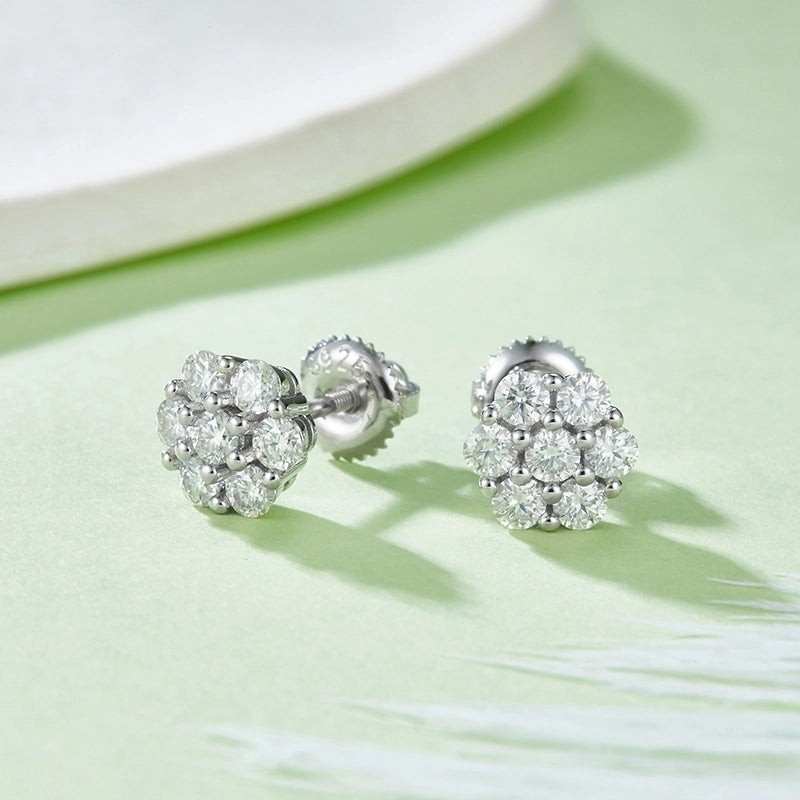 1 Pair 925 Sterling Silver Moissanite Geometric Ear Studs Colorless(DEF)