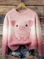 Lovely Baby Pig Gradient Color Cozy Knit Sweater