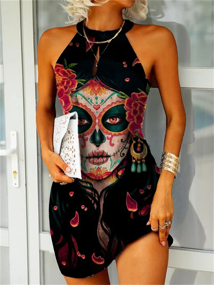 Day Of The Dead Art Slim Fit Mini Dress