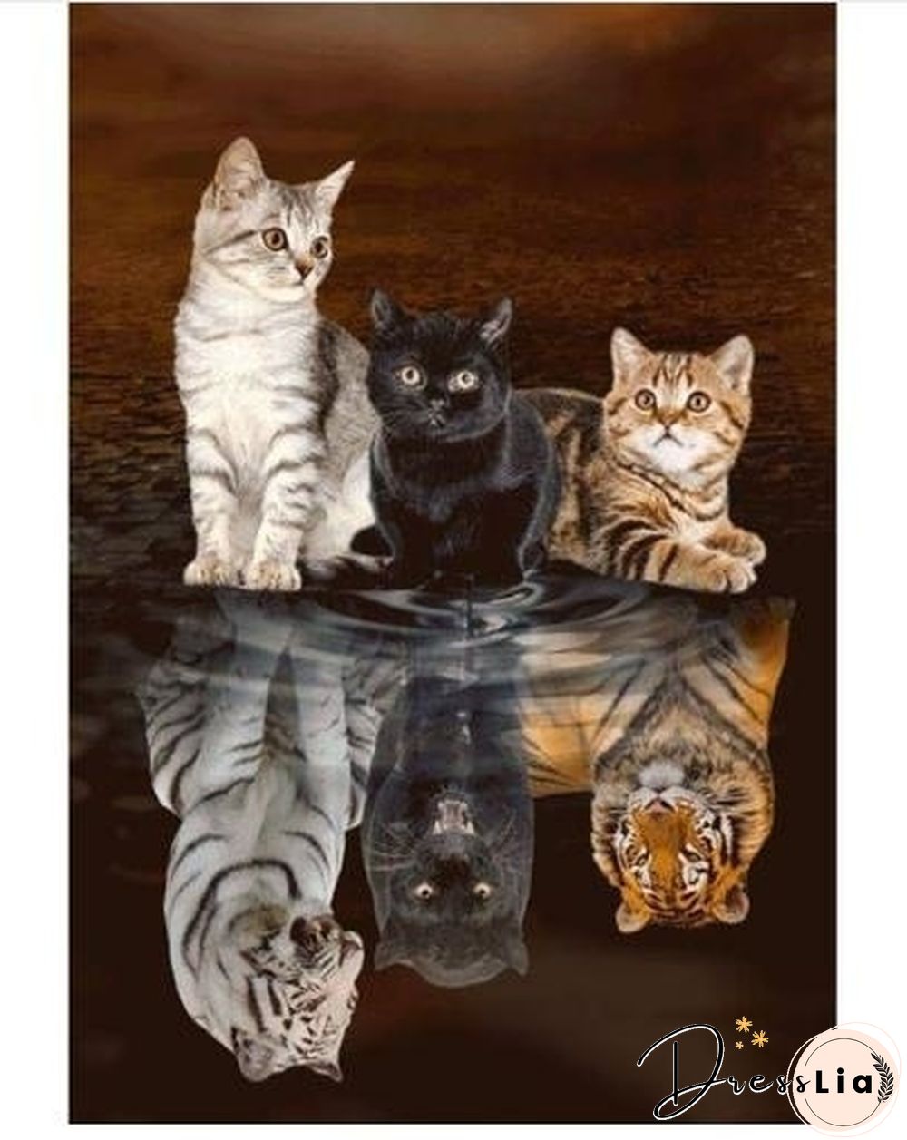 Diy Diamond Painting Cross Stitch Reflected Cat Tiger Full Drill Embroidery Needlework
