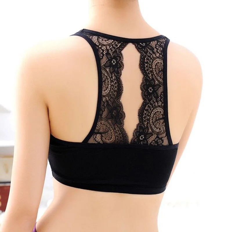 Sexy Women Lace Back Bralette Crop Tank Tops Bra Bustier Padded Seamless Bra Cropped Push Up Bra Spring and Summer Sports Bra