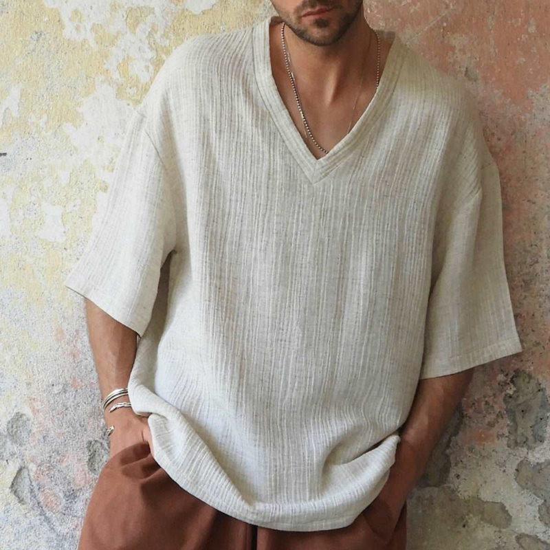 Men's Textured V-Neck Short Sleeve Shirt