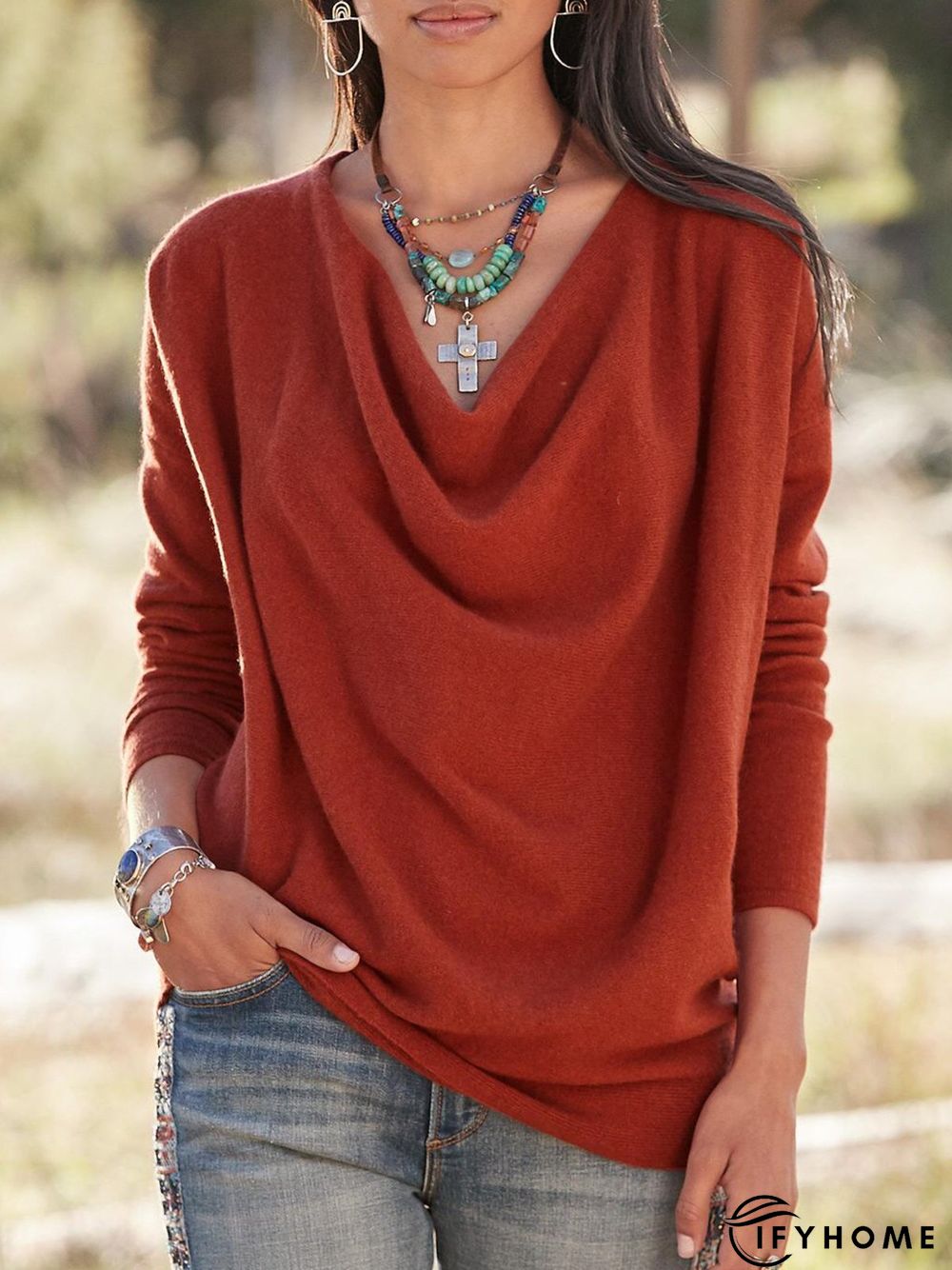 Solid Casual Cowl Neck Tunic Top | IFYHOME