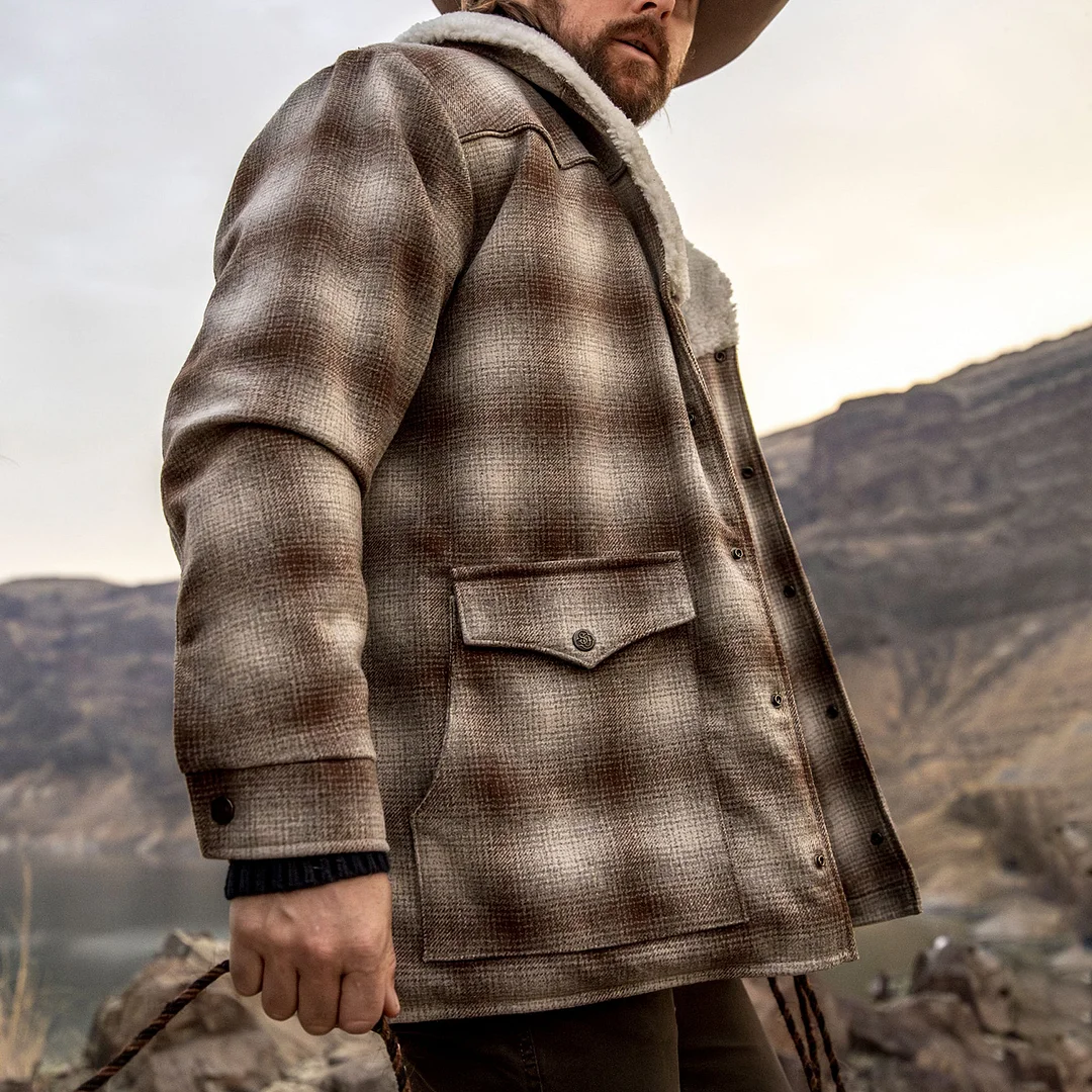 Men's Outdoor Plaid Lapel Button Jacket-inspireuse