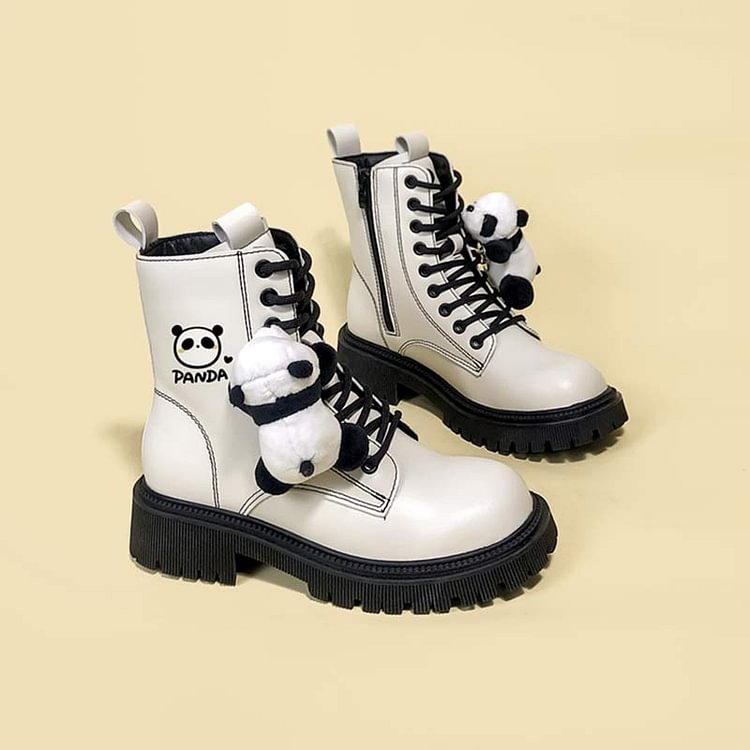 Cartoon Panda Print Zipper Round Toe Boots - Modakawa Modakawa