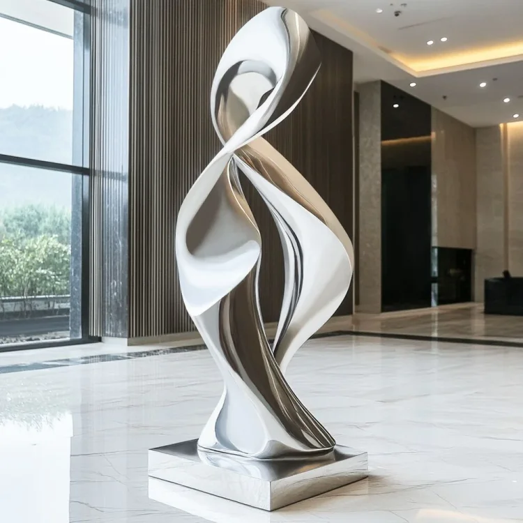 Custom Modern Art Sculpture Contemporary Stainless Steel Abstract Sculpture with Square Base