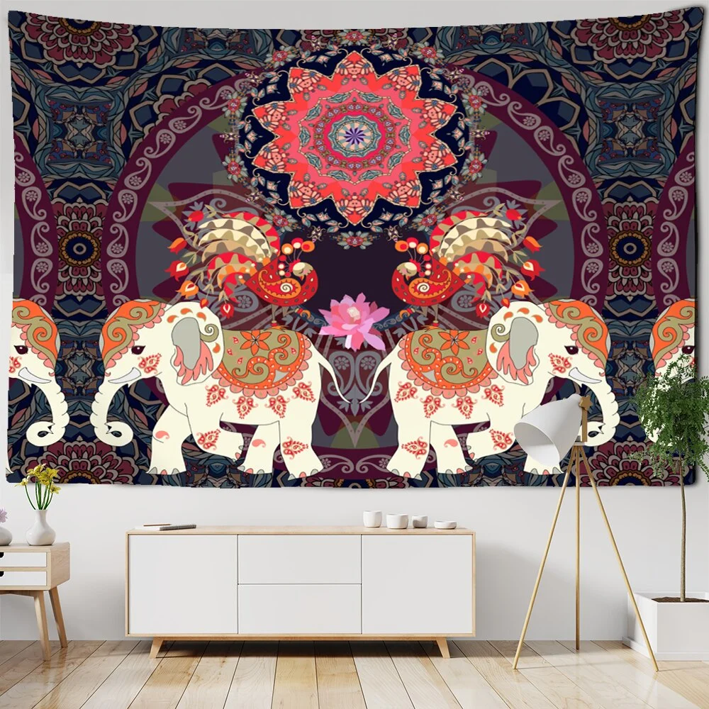 India Mandala Elephant Tapestry Wall Hanging Bohemian Sandy Beach Picnic Throw Rug Blanket Camping Tent Travel Sleeping Pad