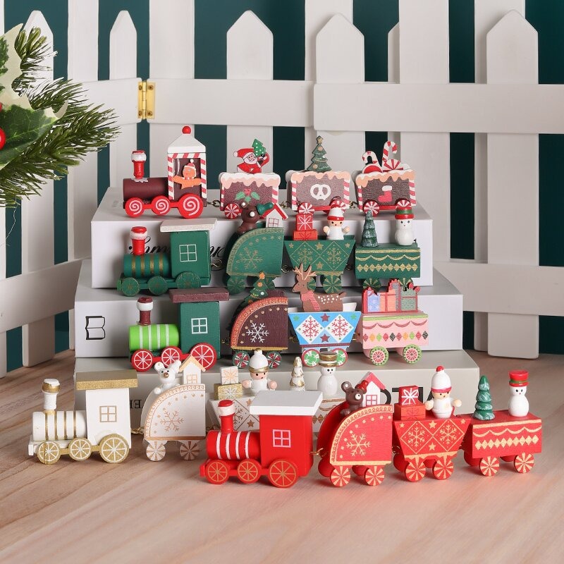 Tegooe Classic Wooden Christmas Train Ornament - Tabletop Holiday Decor