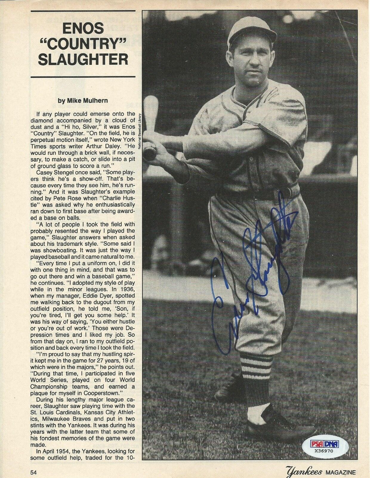 Enos Slaughter Signed 8x10 Magazine Photo Poster painting PSA/DNA COA Yankees Cardinals Baseball