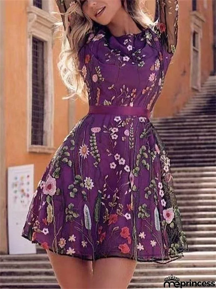 Women's Floral Embroidery Bohemian A-line Mini Dress
