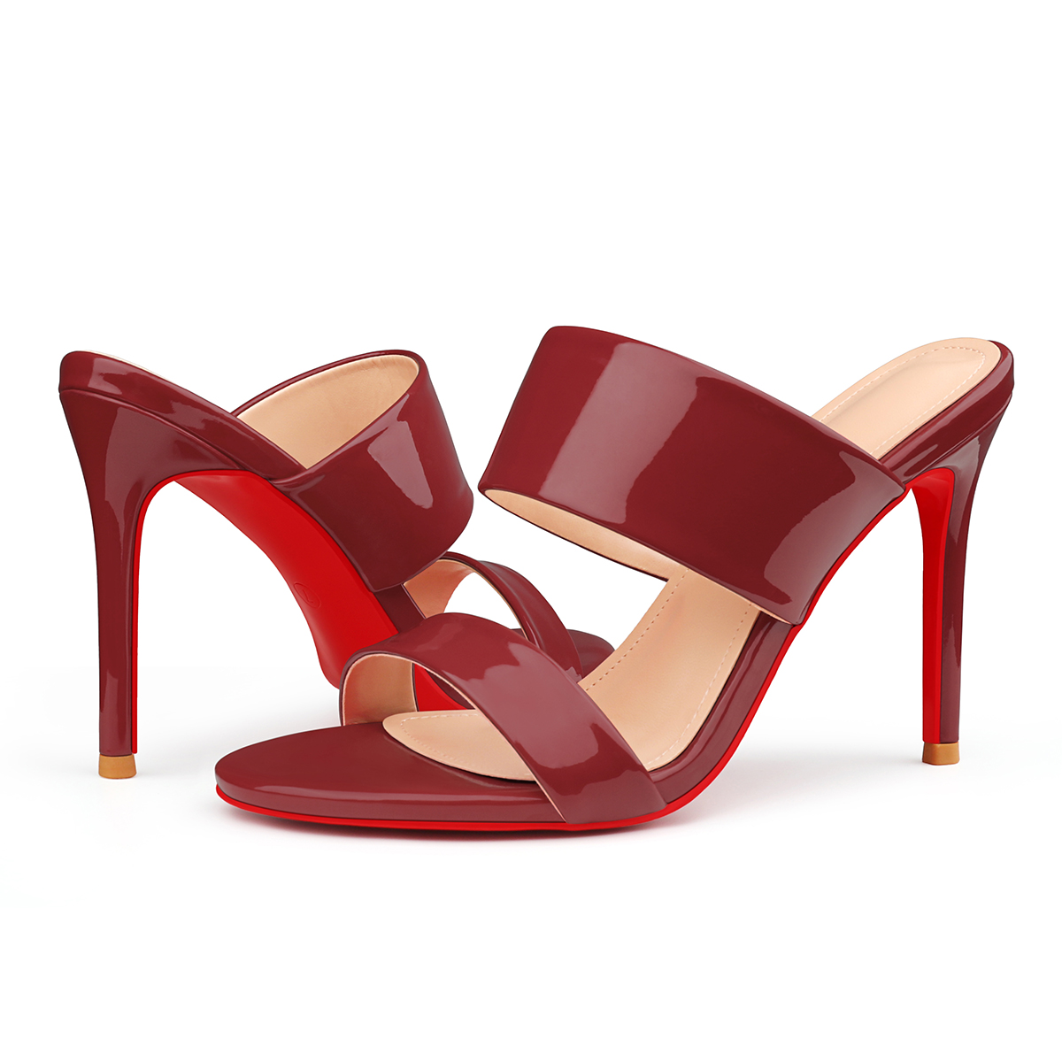 100mm Women's Sandals Red BottomPatent Heels Slip on Stilettos-MERUMOTE