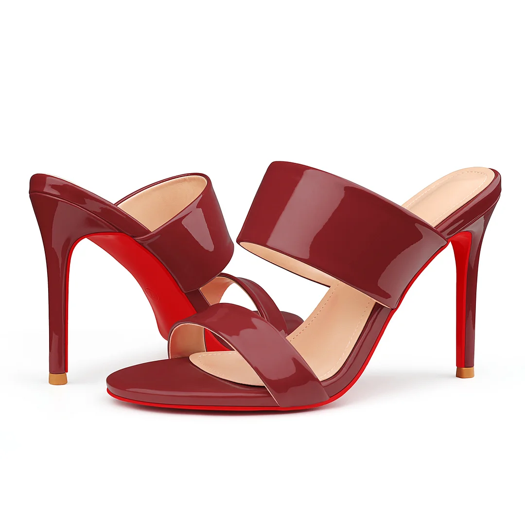 100mm Women's Sandals Red BottomPatent Heels Slip on Stilettos-MERUMOTE