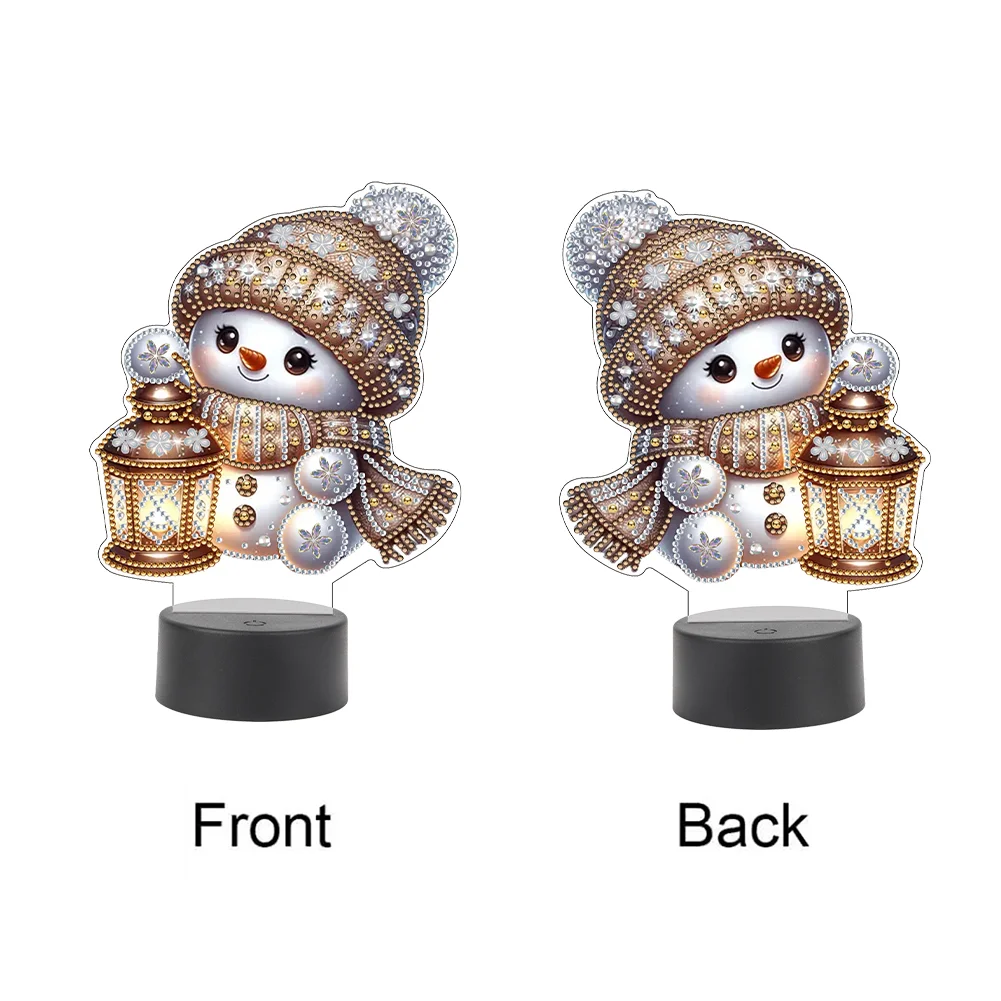 Acrylic Double Sided Xmas Snowman 5D Diamond Painting Night Light for Tabletop