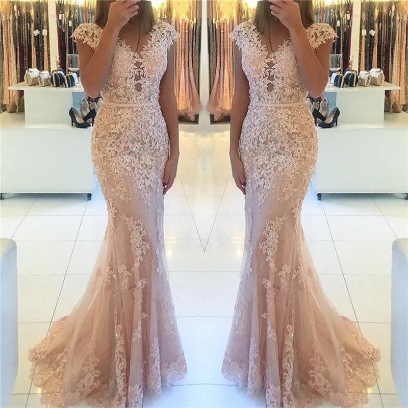 Gorgeous Mermaid Long Sleeves Scoop Applique Spandex Prom Dresses