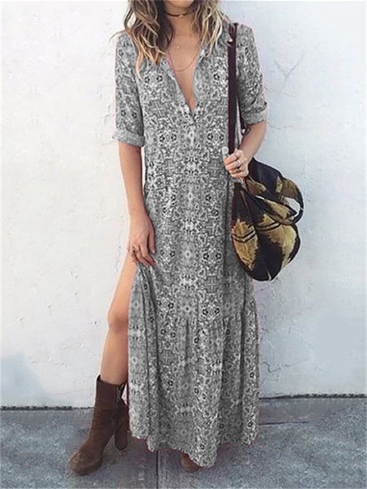 Women's Long Dress Maxi Dress Casual Dress Print Dress Spring Dress Floral Casual Mature Outdoor Daily Vacation Print Half Sleeve V Neck Dress Loose Fit Blue Summer Spring S M L XL -vasmok