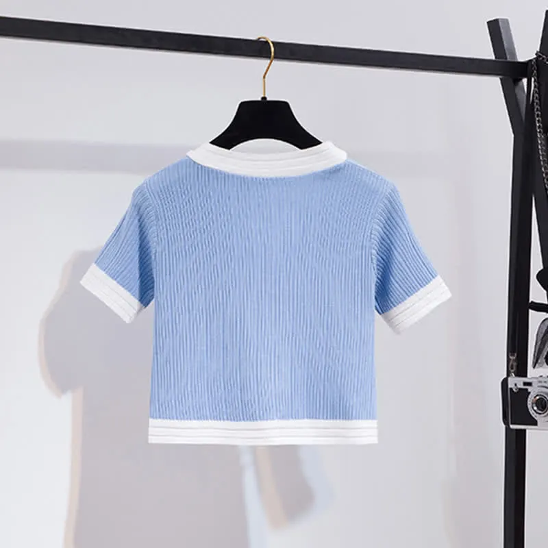 V-neck Cardigan Crop T-Shirt Drawstring Casual Pants