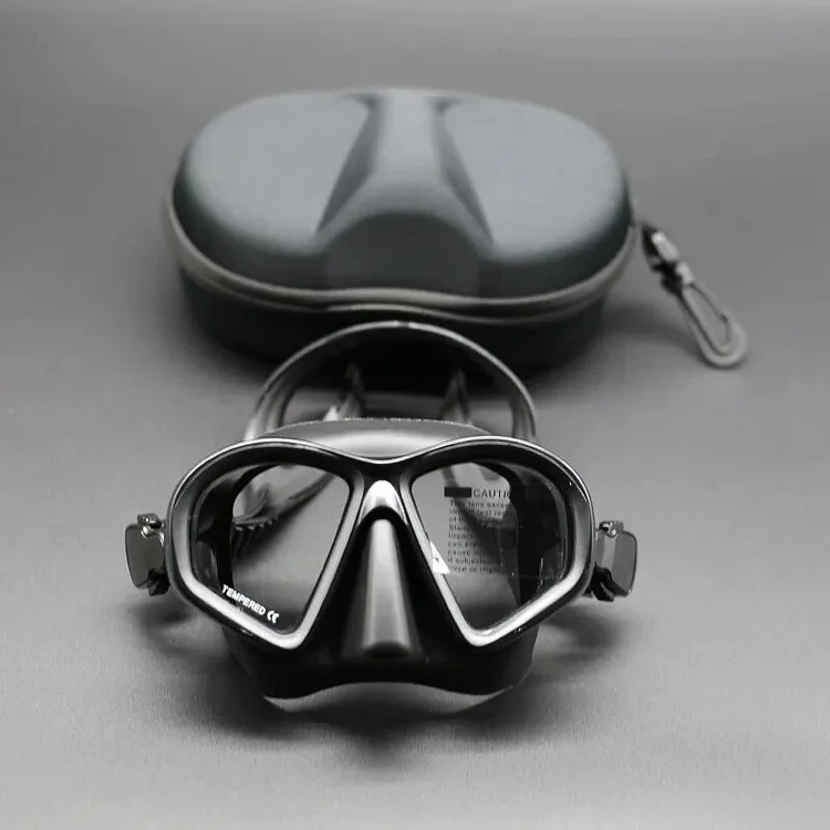 Tempered Glass Diving Mask With Storge Box, Waterproof And Anti Fog Electroplating Goggles With J-shaped Bracket For Camera