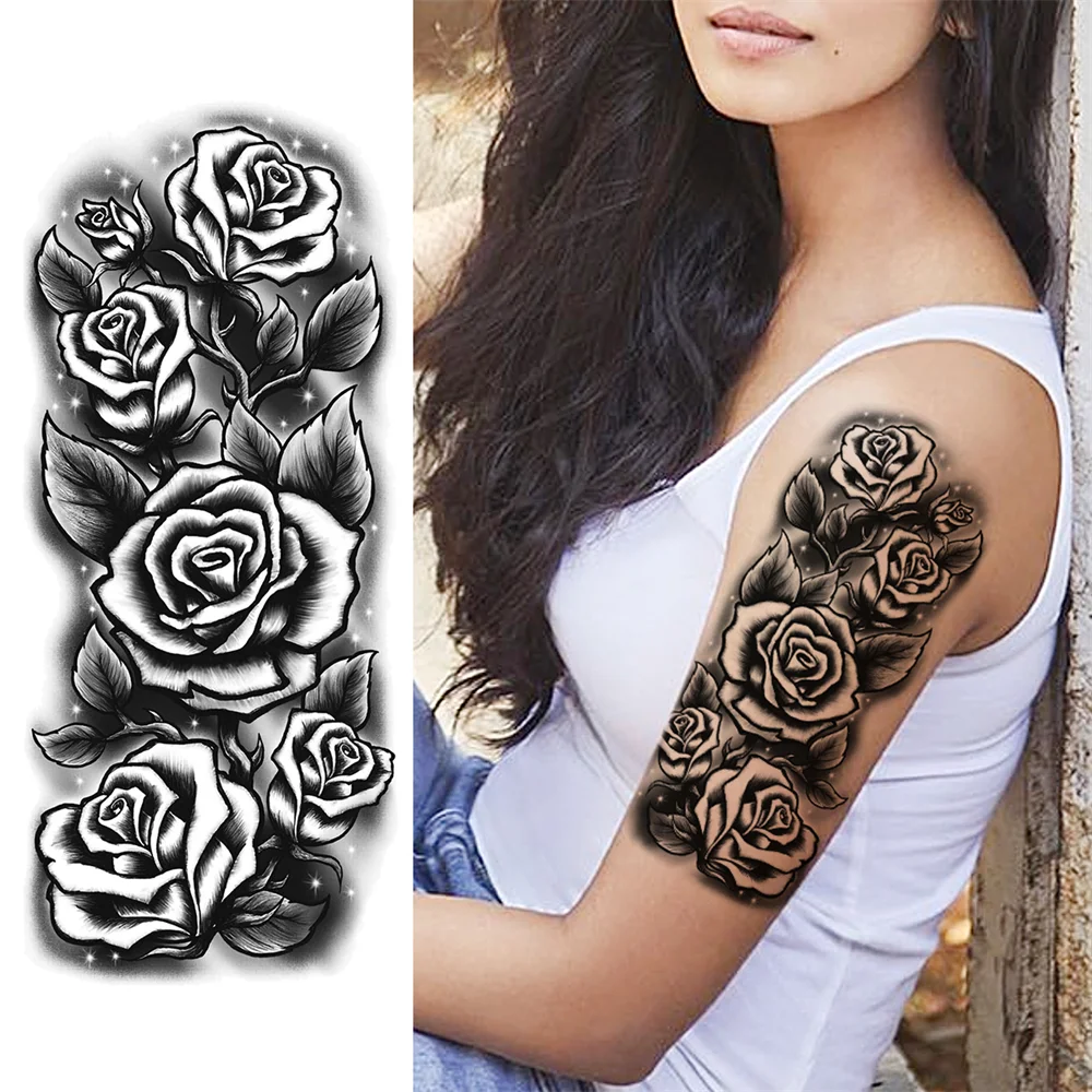 Sdrawing Sunflower Butterfly Temporary Tattoos For Women Adult Rose Flower Moon Fake Tattoo Arm Body Art Decoration Tatoo Paper