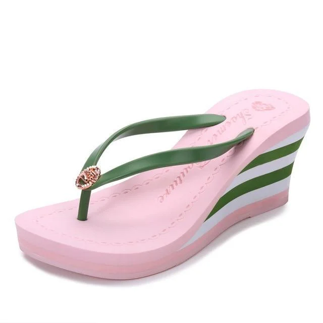 Woman Colorful Flip Flops Heigh Heel Wedges Sandal Slippers Beach Shoes | IFYHOME
