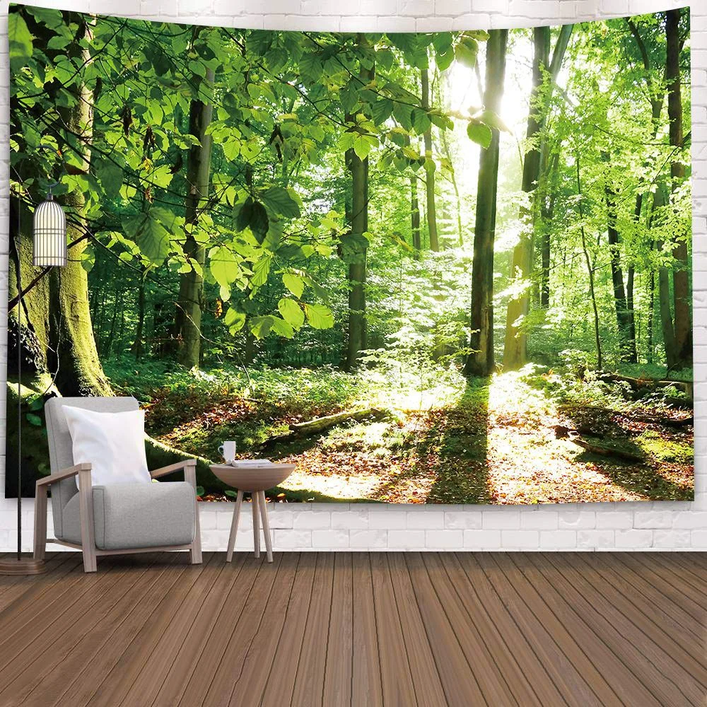 Natural 3D Waterfall Tapestry Beach Towel Landscape Primeval Forest Stream Printing Wall Carpet Yoga Mat Home Art Tapestry Decor