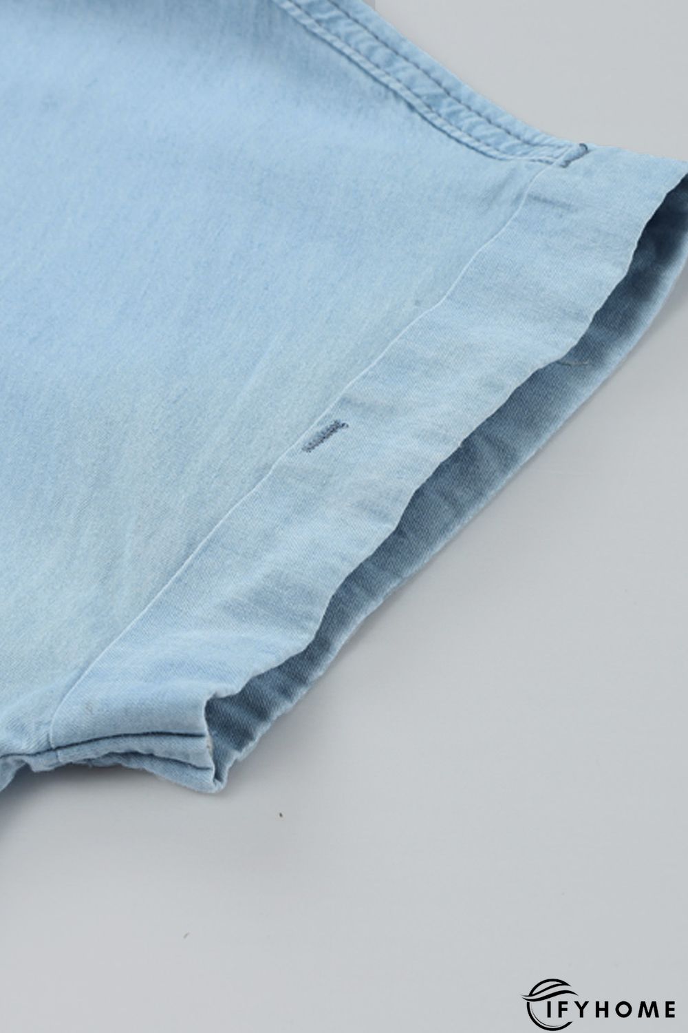 Sky Blue Chambray Shirt Short Sleeves Midi Dress | IFYHOME