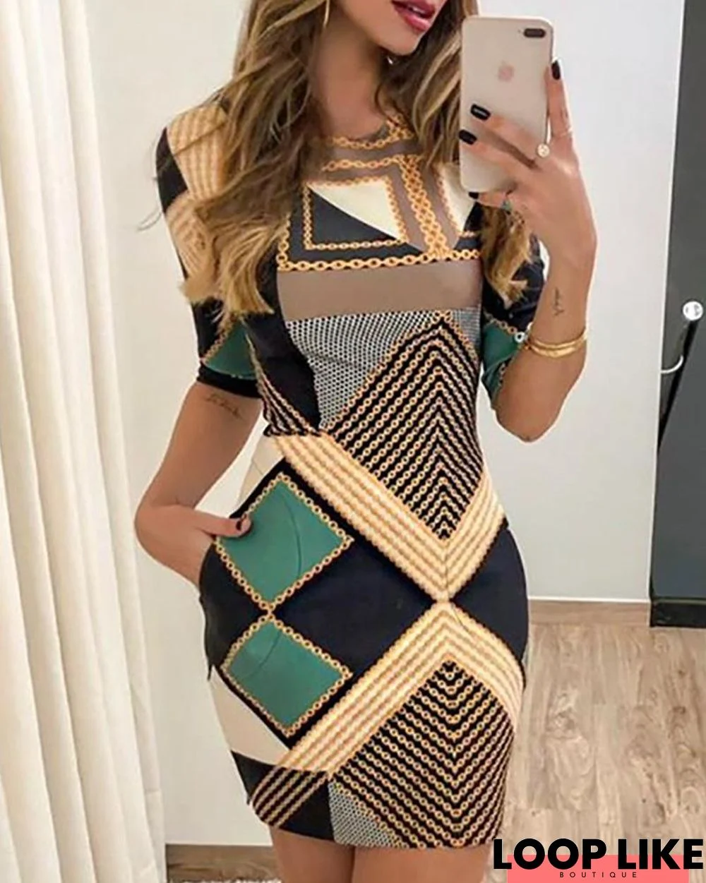 Geo Chain Print Bodycon Dress