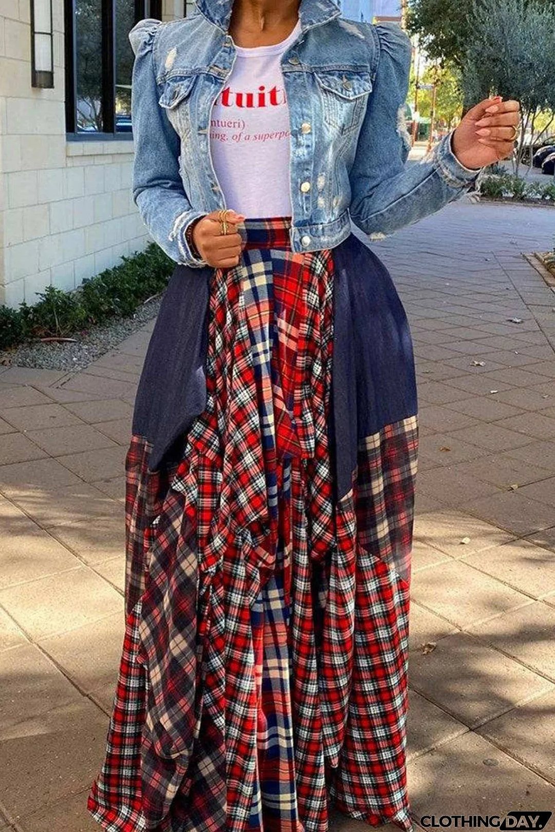 Splicing Plaid Print Skirt