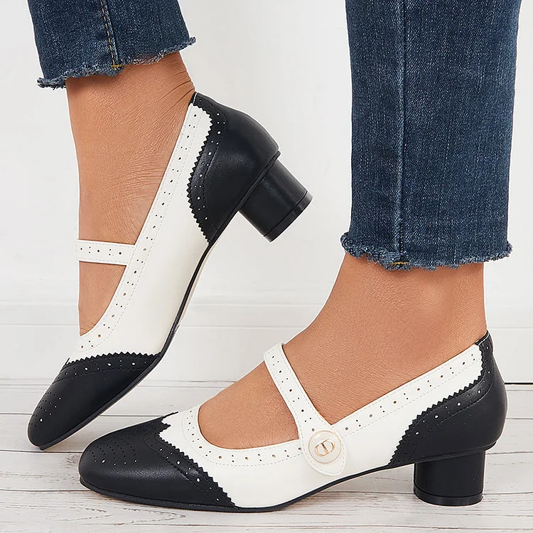 Vintage Mary Jane Pumps Square Toe Chunky Heel Shoes