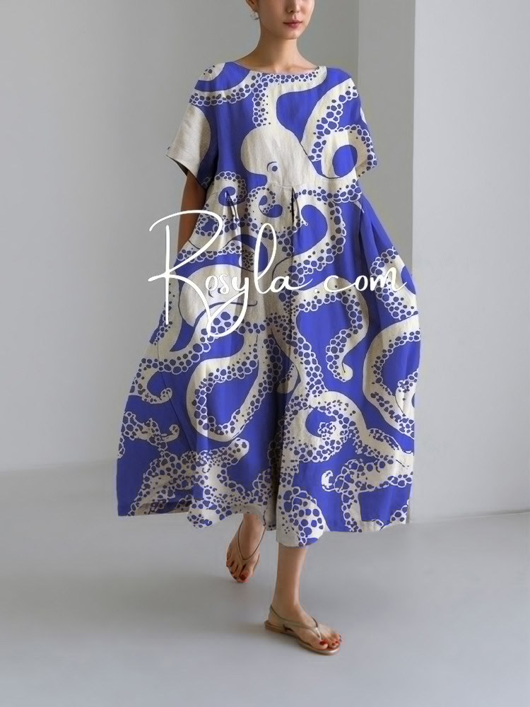 Mature Women Digital Printing Short-sleeved Dress
