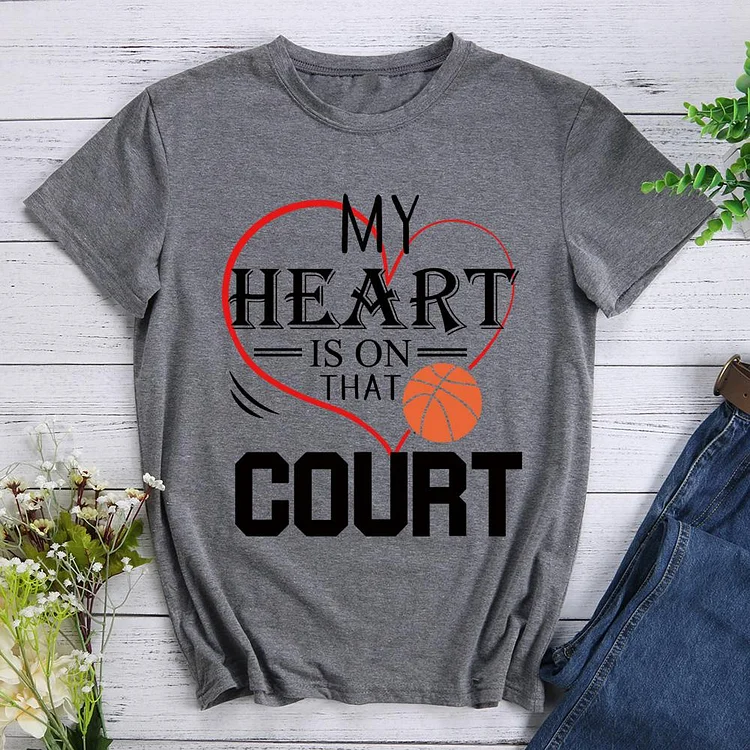 AL™ My Heart is on that Court Basketball   T-Shirt Tee - 010972-Annaletters