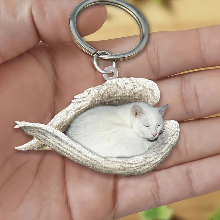 White Cat Sleeping Angel Necklace