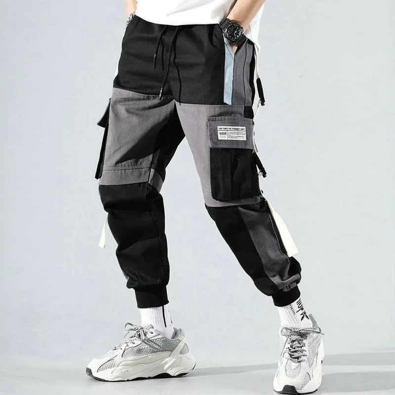Ribbons Harem Joggers Men Cargo Pants Streetwear 2021 Hip Hop Casual Pockets Track Pants Male Harajuku Fashion Trousers