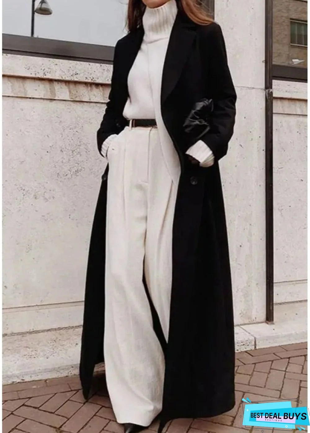 Loose Solid Color Long Sleeve Long Coat