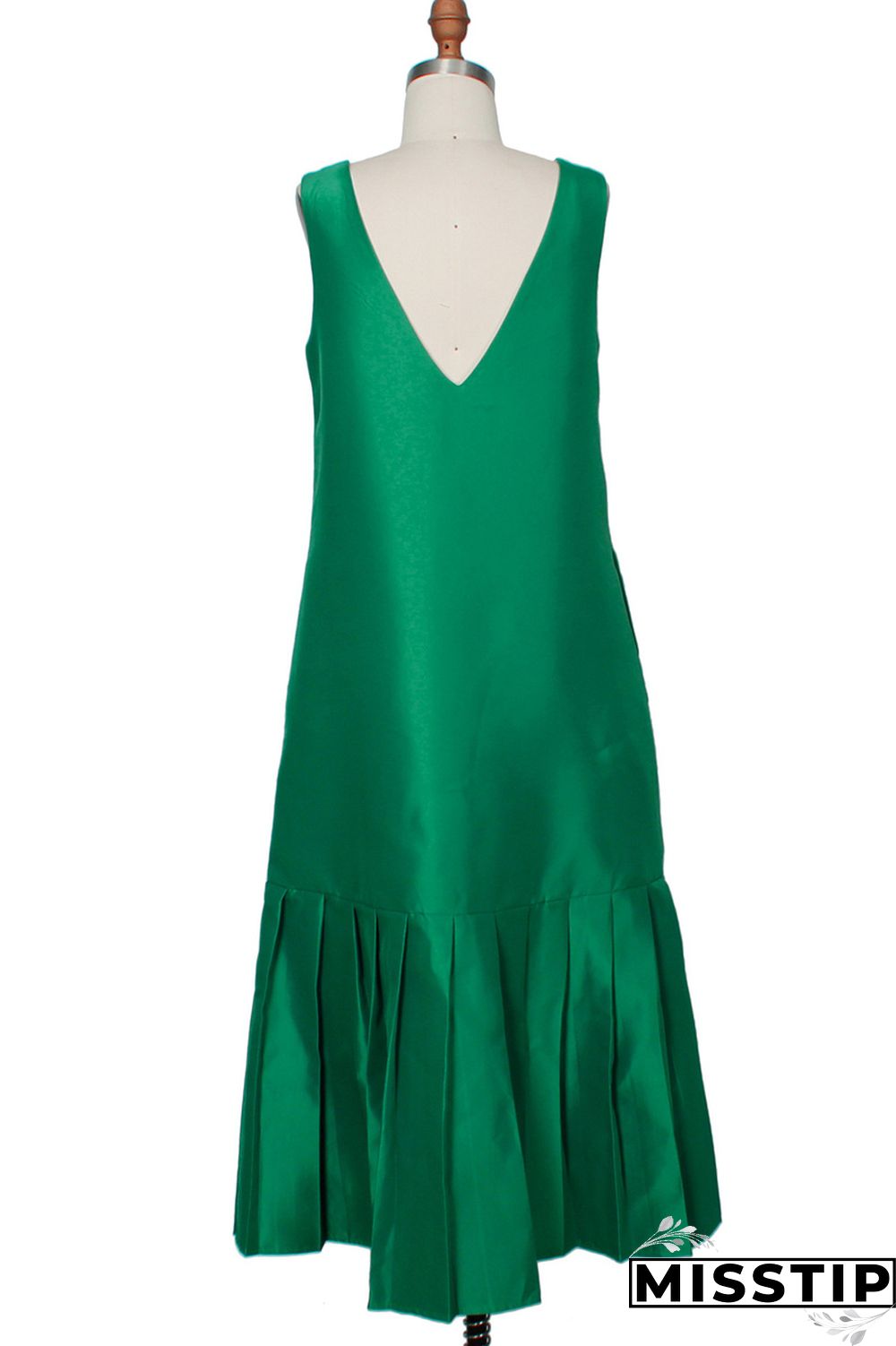 Green Fashion Casual Solid Patchwork V Neck Sleeveless Dress
