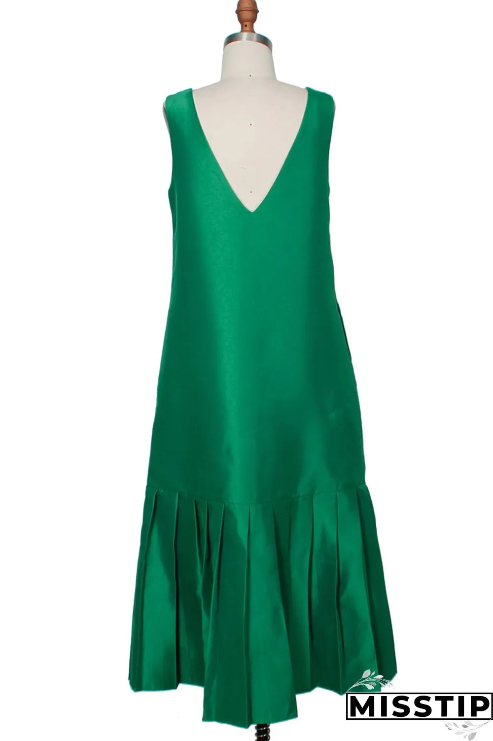 Green Fashion Casual Solid Patchwork V Neck Sleeveless Dress