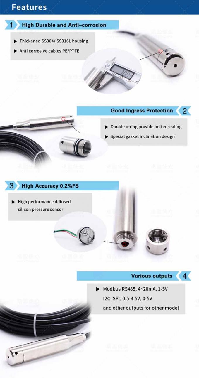 0.5-4.5V Submersible Level Sensor 4-20ma For Water Tank Well 0