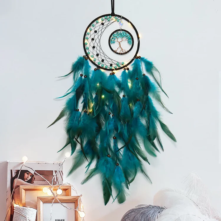 Olivenorma LED Turquoise Tree Of Life Feather Dream Catcher