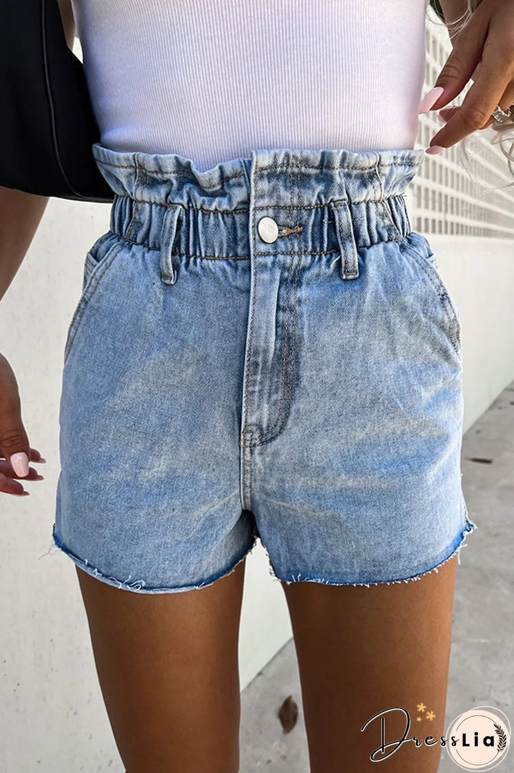 Sundays At The Market Cuffed Denim Paperbag Shorts