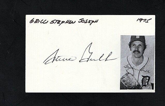 1975 STEVE GRILL-DETROIT TIGERS AUTOGRAPHED 3X5 CARD W/Photo Poster painting