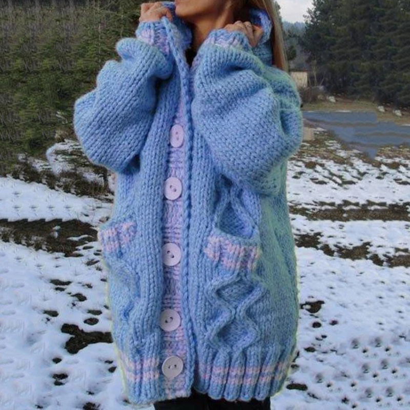 Women's Thick Woven Pattern Pocket Button Sweater Cardigan wearshes