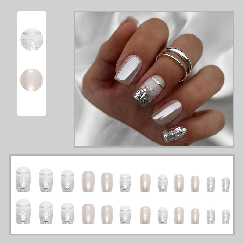 Daily Silver Flashed Powder Galaxy River False Nails