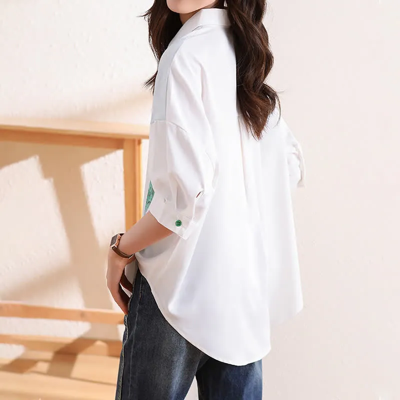 Chic Painting Print Chiffon Lapel Shirt Workwear